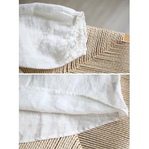 Ruffle Collar Beige Comfort Linen Blouse