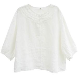 Ruffle Collar Beige Comfort Linen Blouse