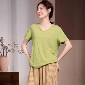 Casual Chic V-Neck Short Sleeves Plain T-shirt