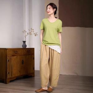 Casual Chic V-Neck Short Sleeves Plain T-shirt