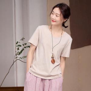 Casual Chic V-Neck Short Sleeves Plain T-shirt