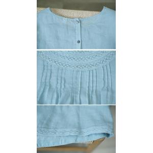 Crochet Collar Pleated Ramie Blouse