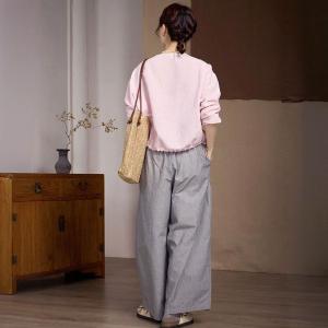 Chest Pocket Button Down Pink Drawstring Blouse