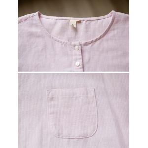 Chest Pocket Button Down Pink Drawstring Blouse