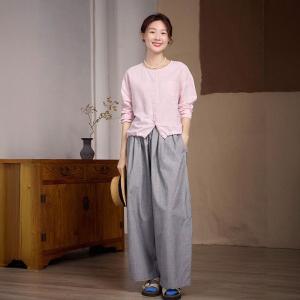 Chest Pocket Button Down Pink Drawstring Blouse