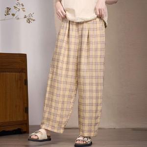 Organic Linen Yellow Gingham Pants