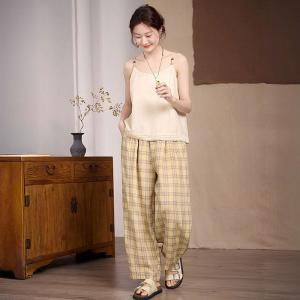 Organic Linen Yellow Gingham Pants