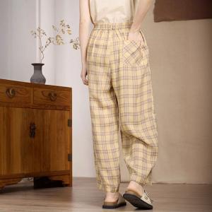 Organic Linen Yellow Gingham Pants