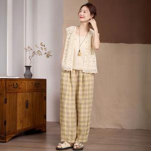 Organic Linen Yellow Gingham Pants
