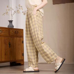 Organic Linen Yellow Gingham Pants