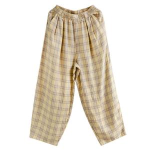 Organic Linen Yellow Gingham Pants