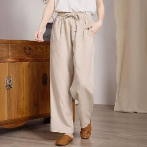 Drawstring Waist Plain Straight Leg Casual Pants