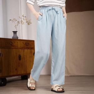Drawstring Waist Plain Straight Leg Casual Pants