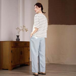 Drawstring Waist Plain Straight Leg Casual Pants