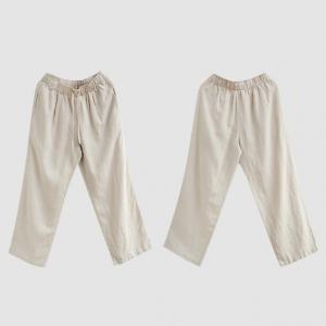Drawstring Waist Plain Straight Leg Casual Pants