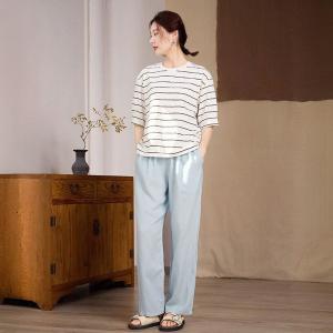 Drawstring Waist Plain Straight Leg Casual Pants