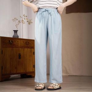 Drawstring Waist Plain Straight Leg Casual Pants