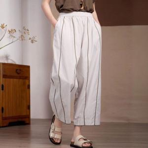Light Gray Striped Casual Wide Leg Pants
