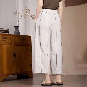 Light Gray Striped Casual Wide Leg Pants