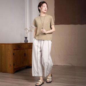 Light Gray Striped Casual Wide Leg Pants