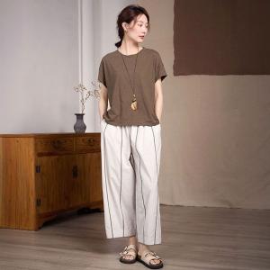 Light Gray Striped Casual Wide Leg Pants