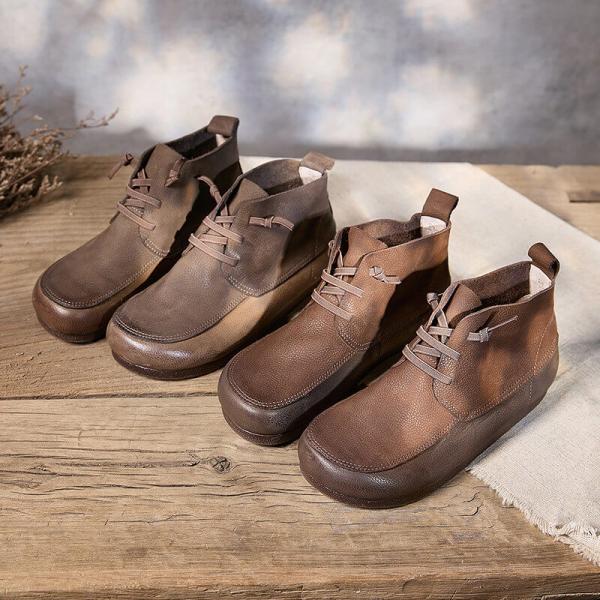 Fall Fashion Leather Tied Platform Ankle Boots