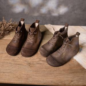 Lace Up Soft Leather Ankle Flat Boots