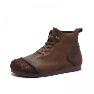 Lace Up Soft Leather Ankle Flat Boots