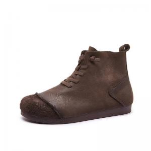 Lace Up Soft Leather Ankle Flat Boots