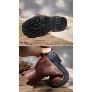 Side Zip Plush Lining Leather Unisex Combat Boots