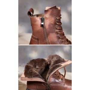Side Zip Plush Lining Leather Unisex Combat Boots