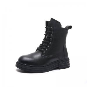 Side Zip Plush Lining Leather Unisex Combat Boots
