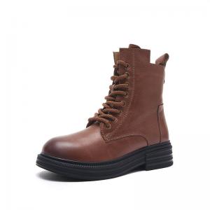 Side Zip Plush Lining Leather Unisex Combat Boots