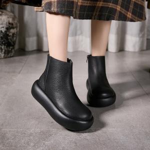 Hippie Style Leather Platform Ankle Boots