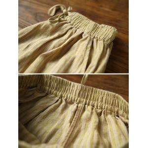 Drawstring Waist Pinstriped Yellow Linen Pants
