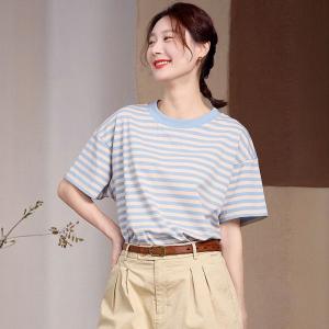 Blue Striped Oversized Casual T-shirt
