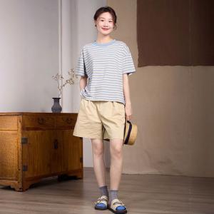 Blue Striped Oversized Casual T-shirt