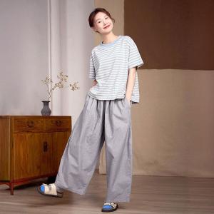 Blue Striped Oversized Casual T-shirt