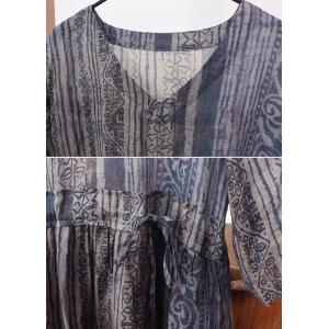 Tied Waist Blue Striped Ramie Dress