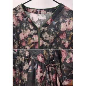 V-Neck Printed Black Empire Waist Dress