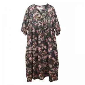 V-Neck Printed Black Empire Waist Dress