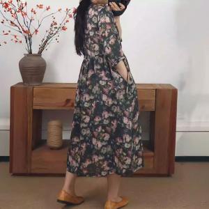 V-Neck Printed Black Empire Waist Dress