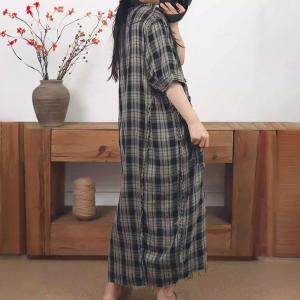 Blue Gingham Cotton Linen Fringed Dress