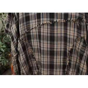 Blue Gingham Cotton Linen Fringed Dress