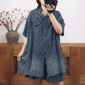 Summer Diamond Grid Oversized Jean Shacket