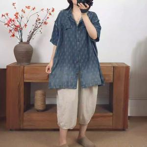 Summer Diamond Grid Oversized Jean Shacket