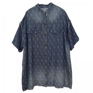 Summer Diamond Grid Oversized Jean Shacket