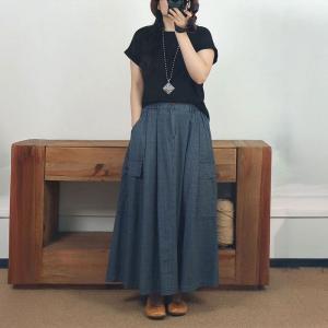 Side Flap Pockets Maxi A-Line Skirt