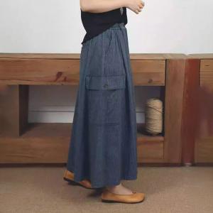 Side Flap Pockets Maxi A-Line Skirt
