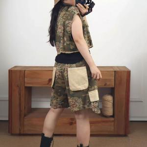 Printed Camo Short Jacket with Pockets Jorts